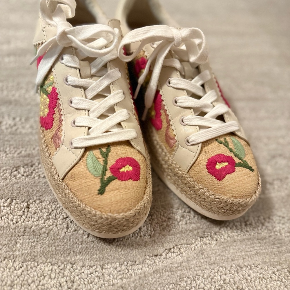 Dolce Vita Cream and Pink Sneakers with Floral Embroidery